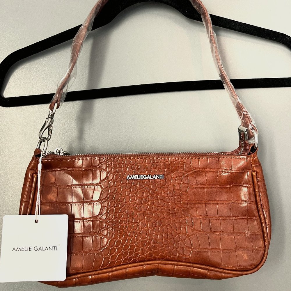 NEW! Purse - Brown Crocodile Print Shoulder Bag & Silver Hardware